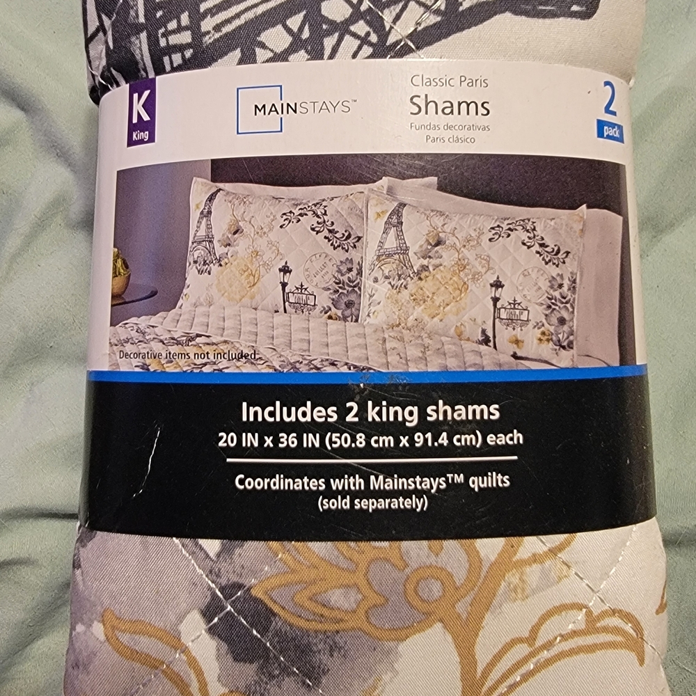 Mainstays Classic Paris King Shams - Gray and Gold